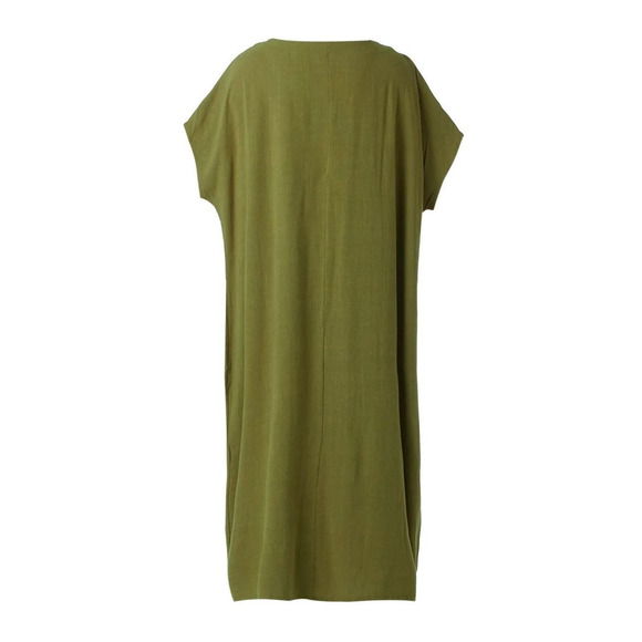NEW Linen Soft Cotton Kaftan Short Sleeve Loose Casual Maxi Dress M Army Green - Picture 5 of 12
